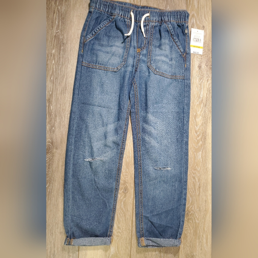 Girls Lucky Brand Distressed Pull-On Blue Denim Pants Jeans Rolled Cuff Size 7